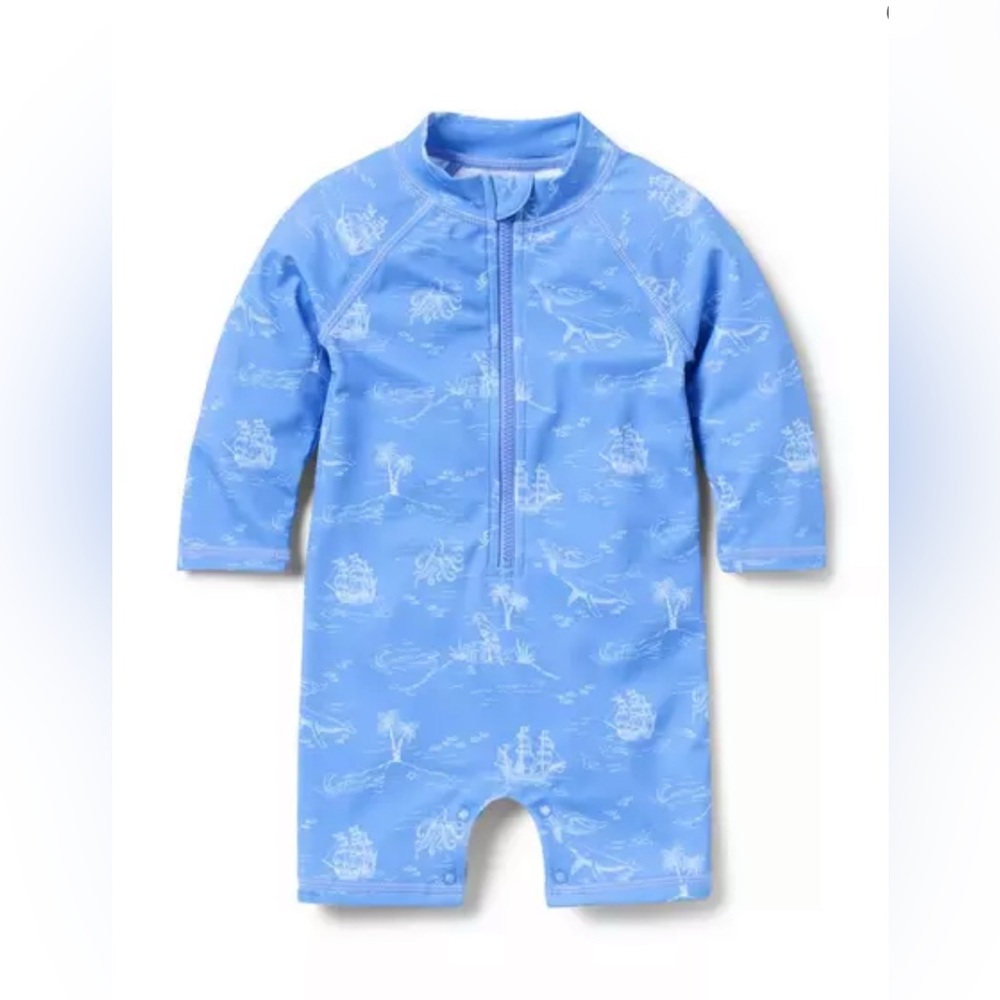 Nautical Toile Rash Guard Swimsuit